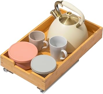 HOLDN STORAGE Bamboo Wooden Pull out Cabinet Organizer 11"W x 21"D Requires At Least a 12.25"W x 21"D Cabinet Opening W/, Bamboo Tray and Heavy Gauge Metal Rails