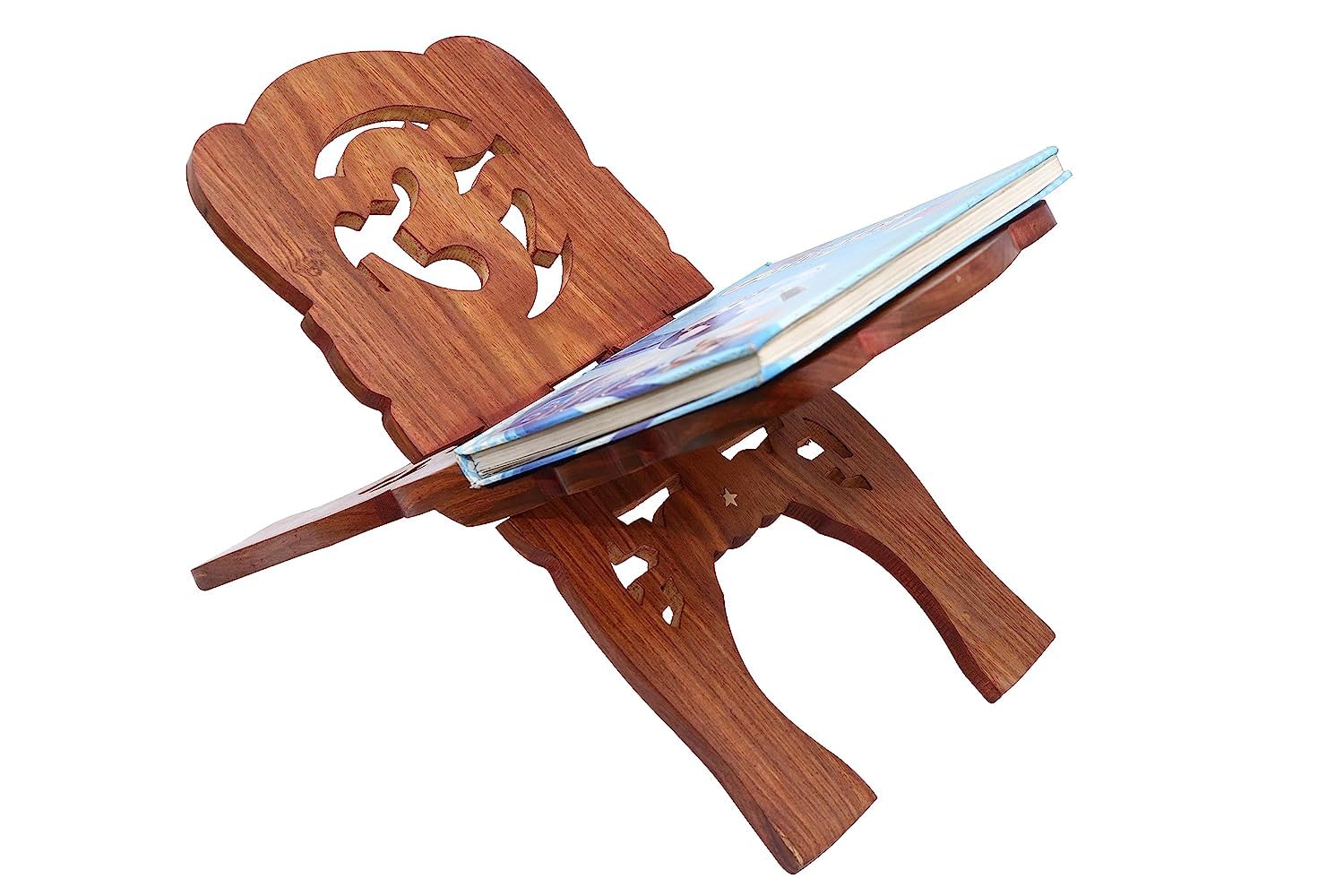 CRAFTCASTLE Wooden Hand Carved Holy Book Stand for Quran, Bible, Gita for Reading Rehal Stand (OM, 12 Inches)