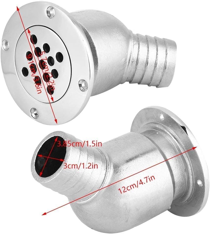 Boat Floor Drain, Stainless Steel Boat Deck Water Drain Scupper Drainage Cover for Yacht Boat Replacement Accessory Elbow Boat Scupper Overflow Tube Deck Drainage