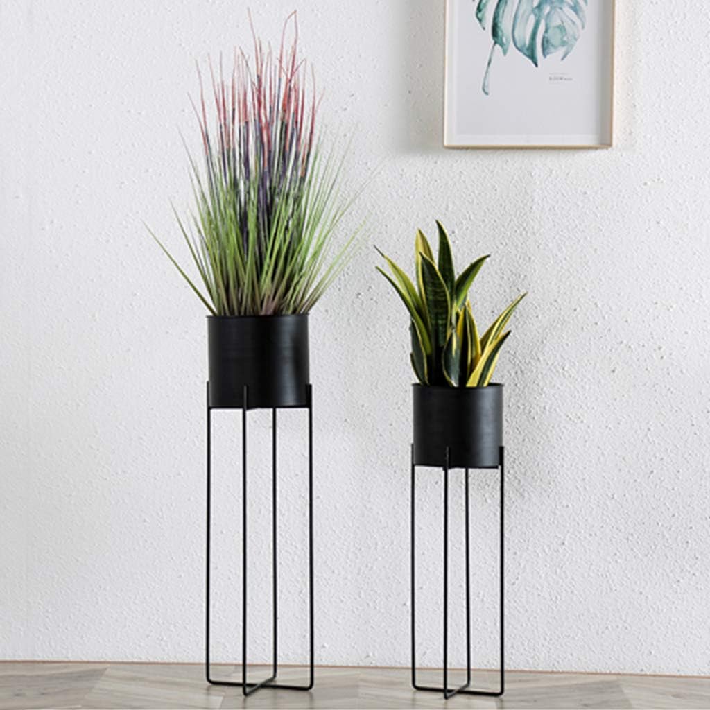 Metal Flower Stand Indoor Balcony Decoration Display Shelf Iron Art Herb Bonsai Rack Outdoor Plant Pot Floor-Stand for Living Room Bedroom Garden Office(Black)(S+L)