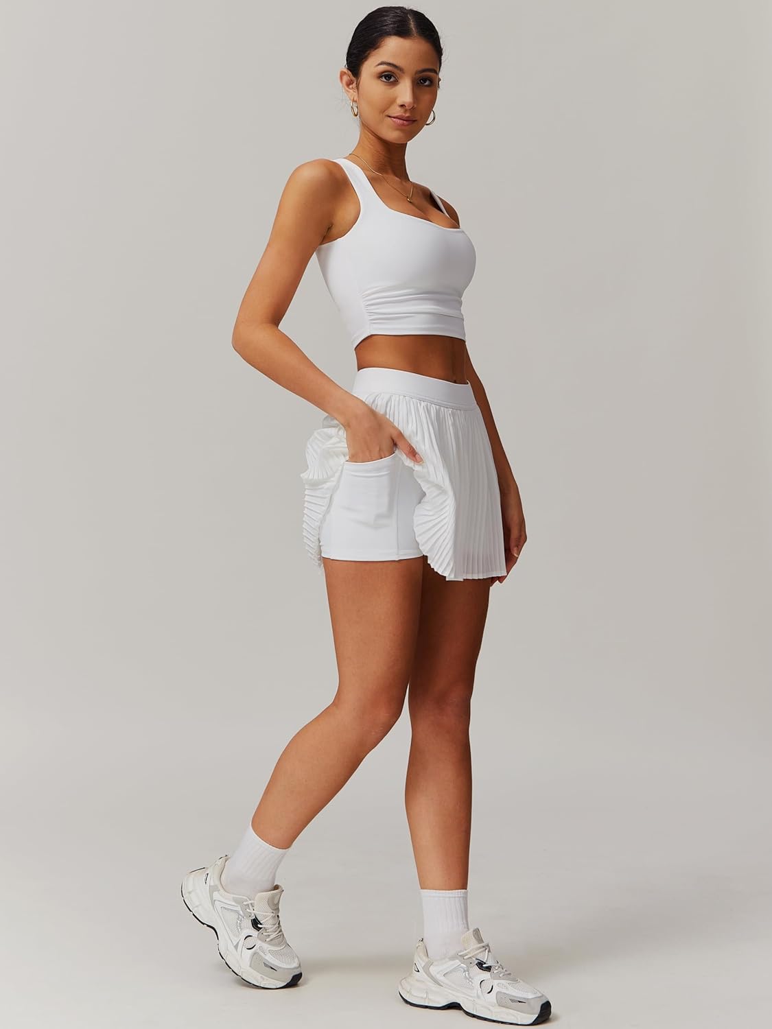 BOCIW 2 Piece Tennis Dresses for Women High Waisted Pleated Skirt Sets Square Neck Workout Crop Tank Tops Golf Outfits - Image 5