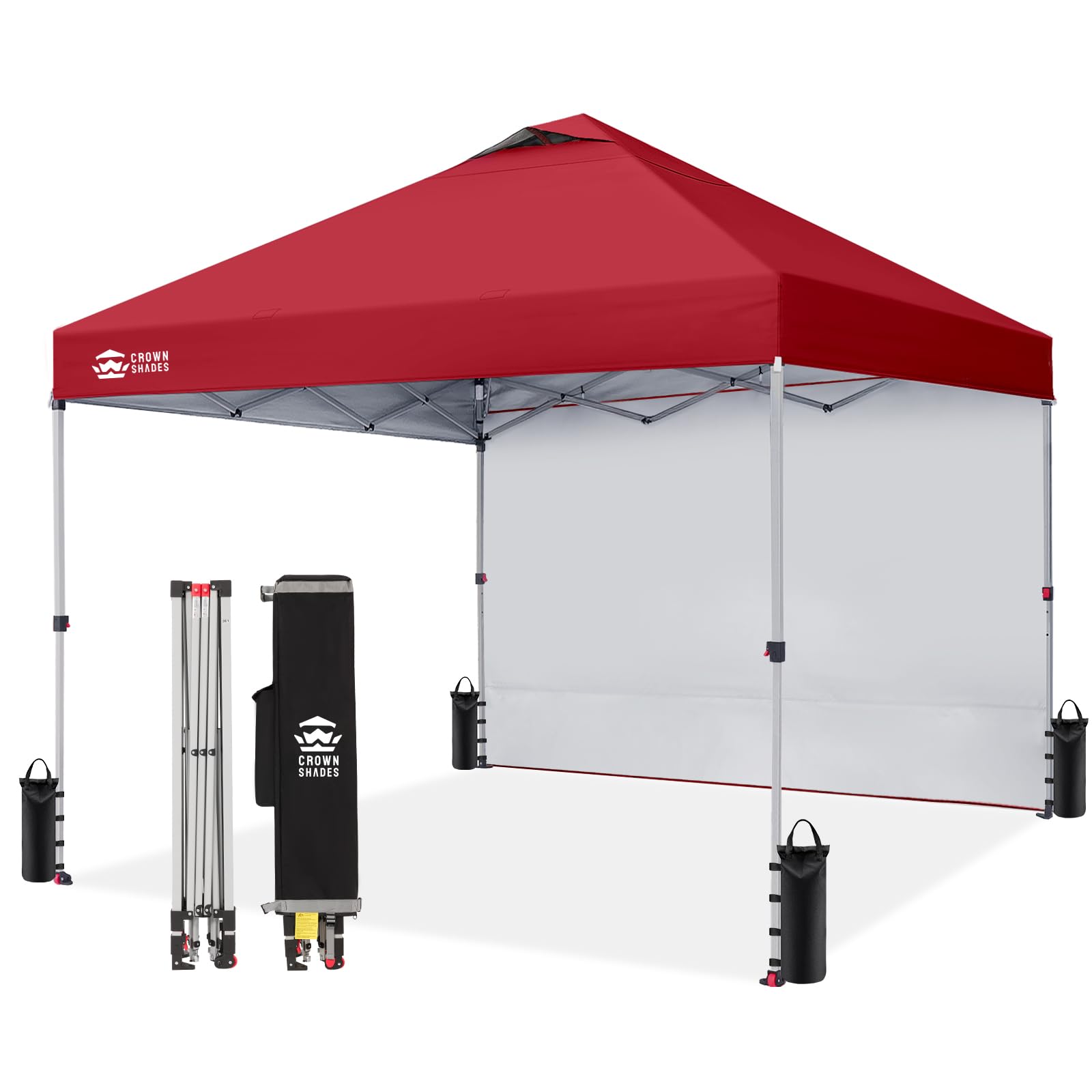 10x10 Pop Up Canopy with 1 Side Wall - Beach Tent with One Push Setup - Outdoor Sun Shade for Events, Parties, Camping - Gazebo with STO-N-Go Cover Bag (Red)