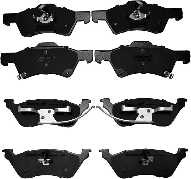 Pastilhas de freio cerâmicas dianteiras e traseiras IBESTWOLF para Chrysler Town & Country e Dodge Caravan 2001–2007 – Jogo com 8 unidades