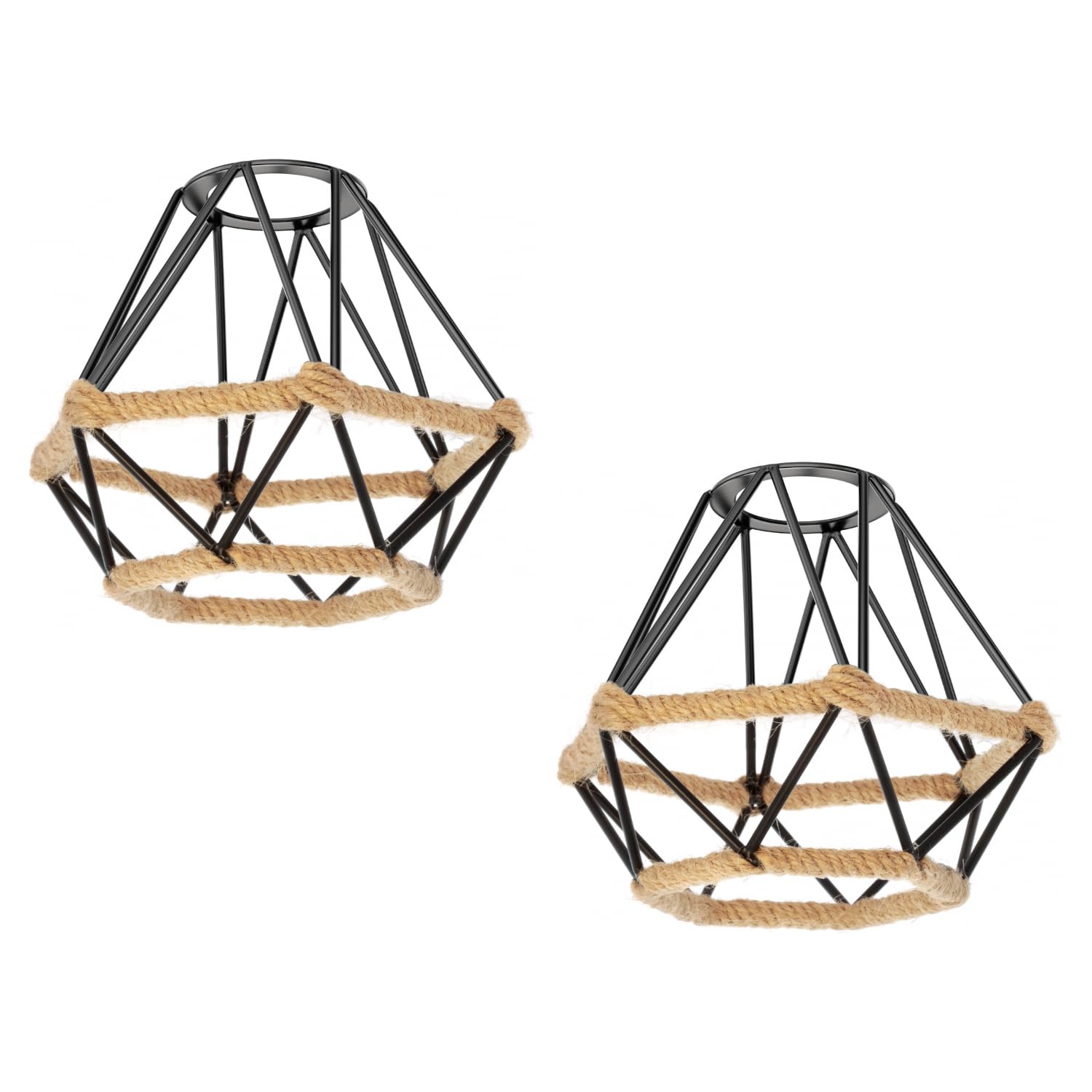 ledscom.de 2X cage lampshade with Hemp Rope, Diamond, Black, 155mm Ø