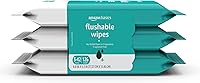 Amazon Basics Flushable Adult Wet Wipes Fragrance-Free 126 Count (3 Packs of 42) - Plant-Based, Septic Safe