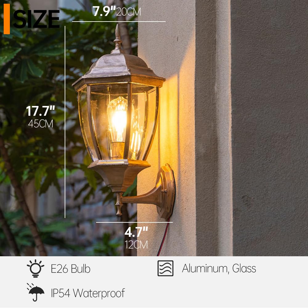 Szklana lampa ścienna z rustykalną szklaną obudową E26, wodoodporna IP54, idealna na podwórko, do ogrodu, przedpokoju, wejścia.