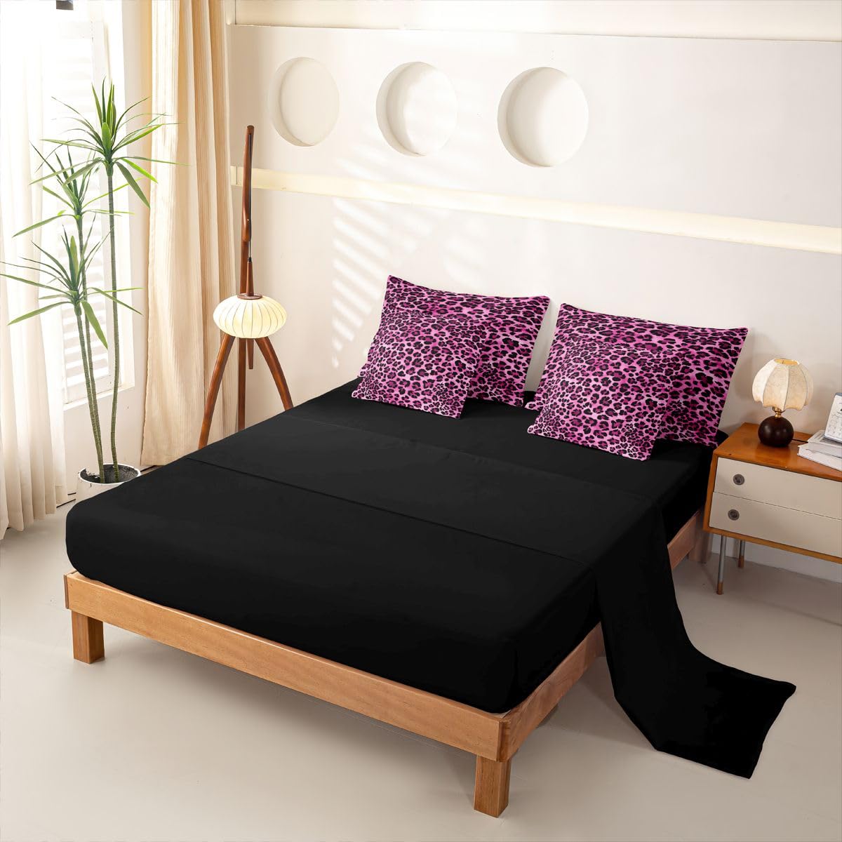 Loussiesd Set completo di biancheria da letto con copripiumino rosa leopardato per letto singolo, 7 pezzi, con stampa animalier, copripiumino, lenzuola, federe, federe