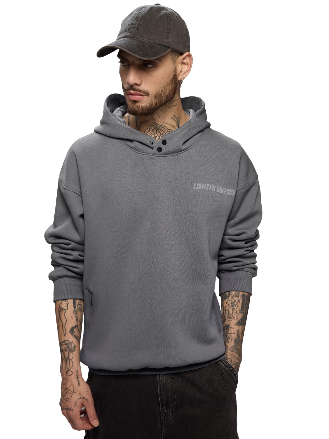 The Souled Store Hooded Pullover: Slate Men and Boys Long Sleeves Hooded Neck Pull On Solid Oversized Hoodies