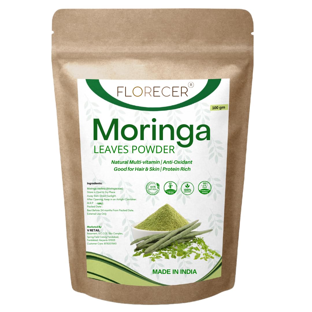 Florecer Organic Moringa Leaf Powder For Hair And Skin| Drumstick Leaves Powder| Weight Loss - 100 Gram (B0CQK8VZ5X) Amazon Price History, Amazon Price Tracker