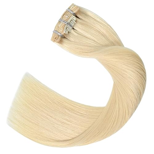 Miniatura 6 de Extensiones de cabello humano real con pinzas, color rubio platino, 12 pulgadas, 2.47 onzas, 7 unidades, 2.47 onzas, extensiones de cabello humano