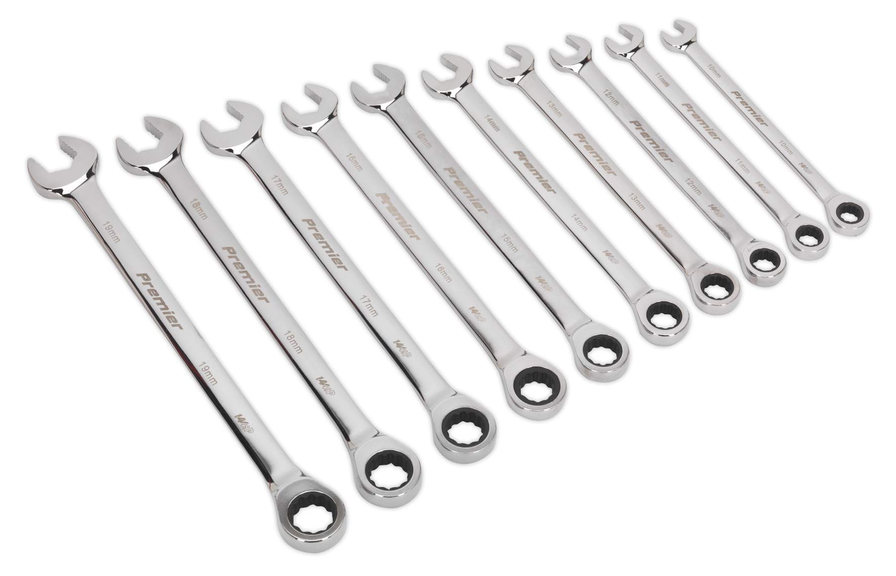  - Sealey Premier Extra-Long Combination Ratchet Spanner Set 10Pc Ak63914