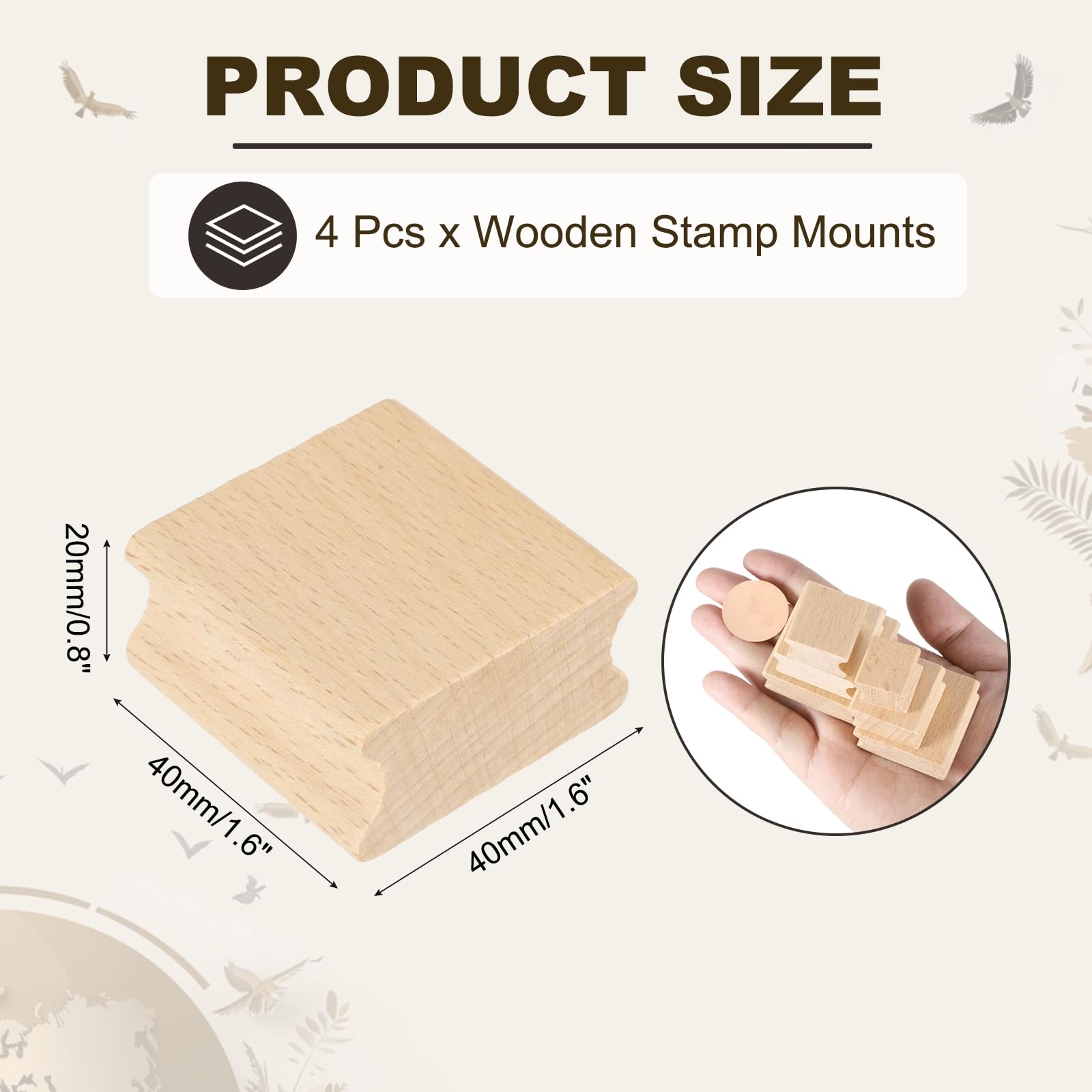 PATIKIL 40x40mm Wooden Stamp Block - Image 2