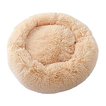 Indy Mall Donut Cat Bed Faux Fur Dog Bed Indoor Round Pet Bed Cushion Champagne S