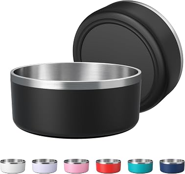 Stainless Steel Dog Bowls, Metal Large Dog Food Water Bowls, Black, 1 Pack | Dog Bowls Large Breed, Dog Dishes for Large Dogs, Water Bowl, Insulated Non-Slip Pet Bowl, Spill Proof, Easy Clean, 64oz