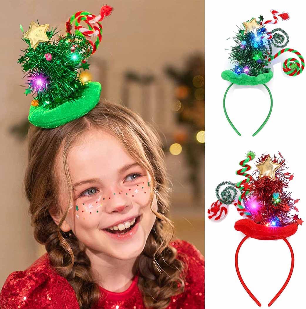 Yean Christmas Tree Headband Light Up Christmas Tree Tinsel Glow Hat Holiday Costume Accessories for Women and Girls(Pack of 2) - Image 4