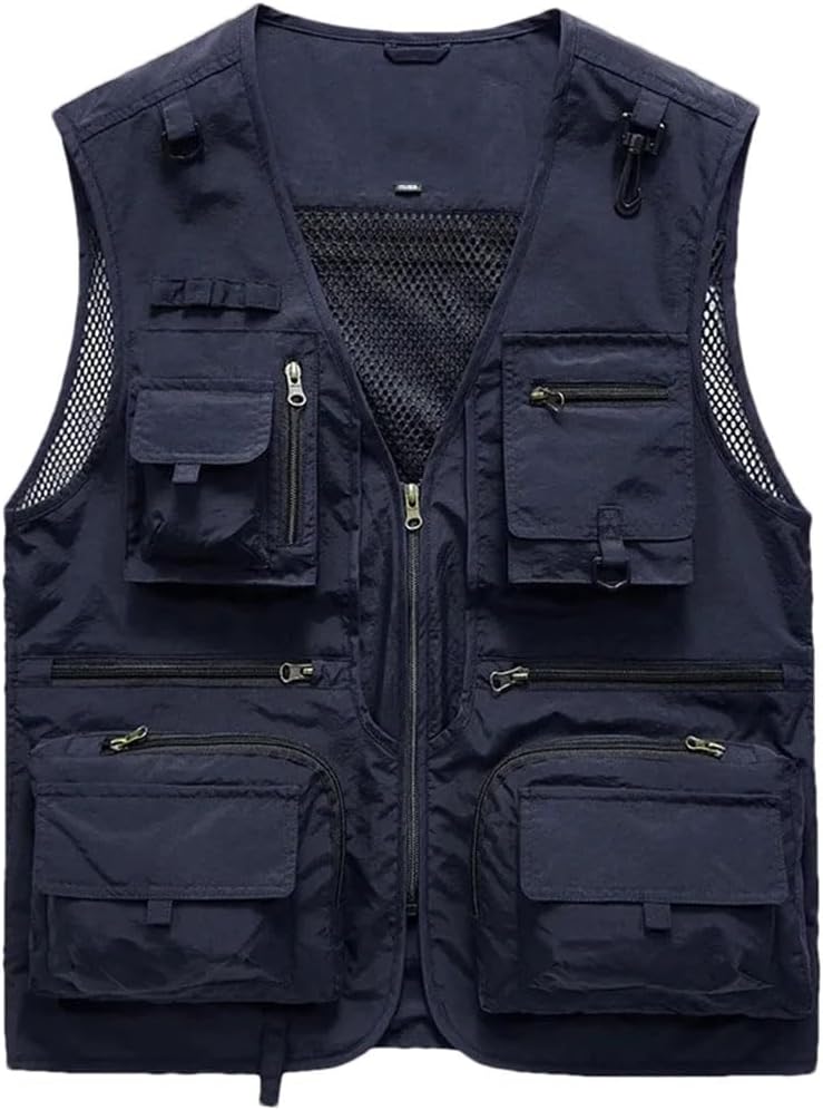 Men’s Hiking Fishing Vest Multi Pockets Photographer Waistcoat Summer Mesh Cargo Sleeveless Jacket