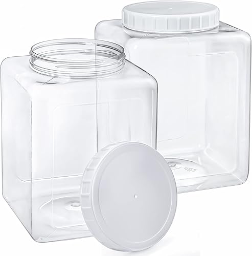 Elsjoy Paquete de 2 tarros de almacenamiento de plástico grandes de 1.3 galones con tapas, recipientes de almacenamiento de cocina transparentes,