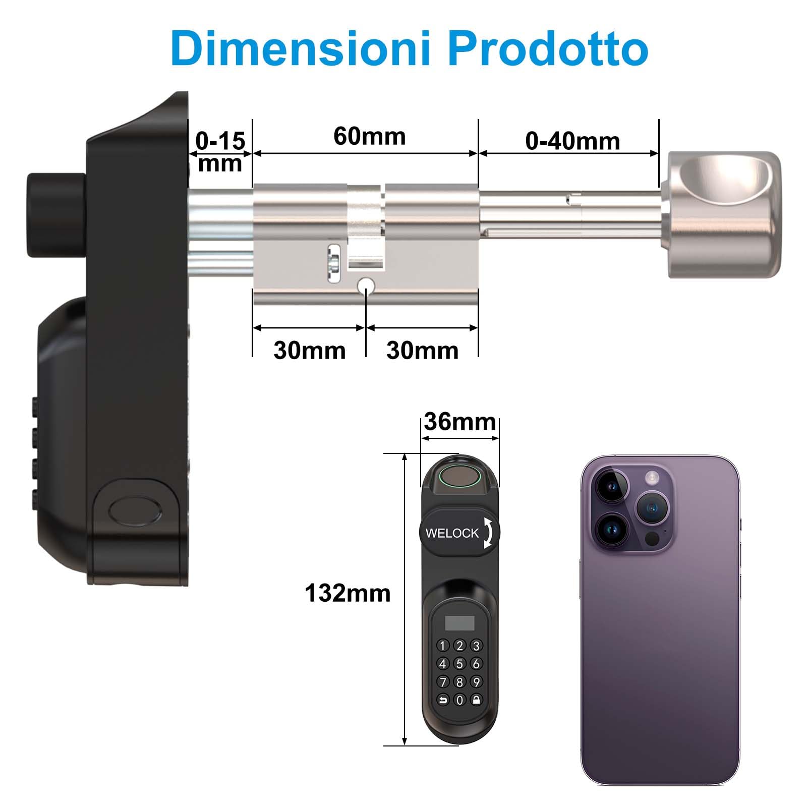 WELOCK U81 Serratura Smart,Serratura con impronta digitale con password,Bluetooth App,scheda RFID,Serratura Elettronica per Spessore 50-95mm,Facile da installare