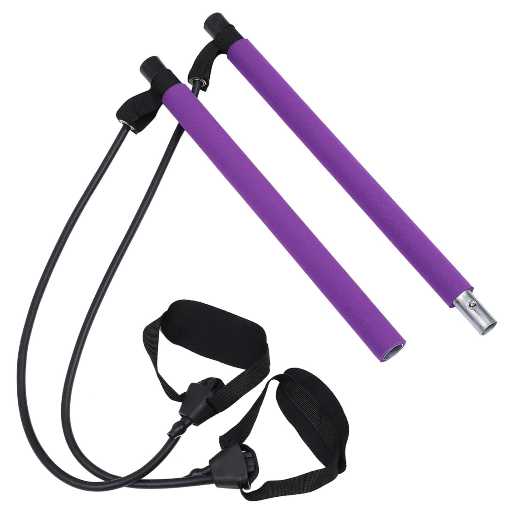 DECOMELODY Adjustable Resistance Pilates Bar with Bands Lightweight Fitness Stick for Home Workouts for Body Shaping and Full Body Exercise Purple
