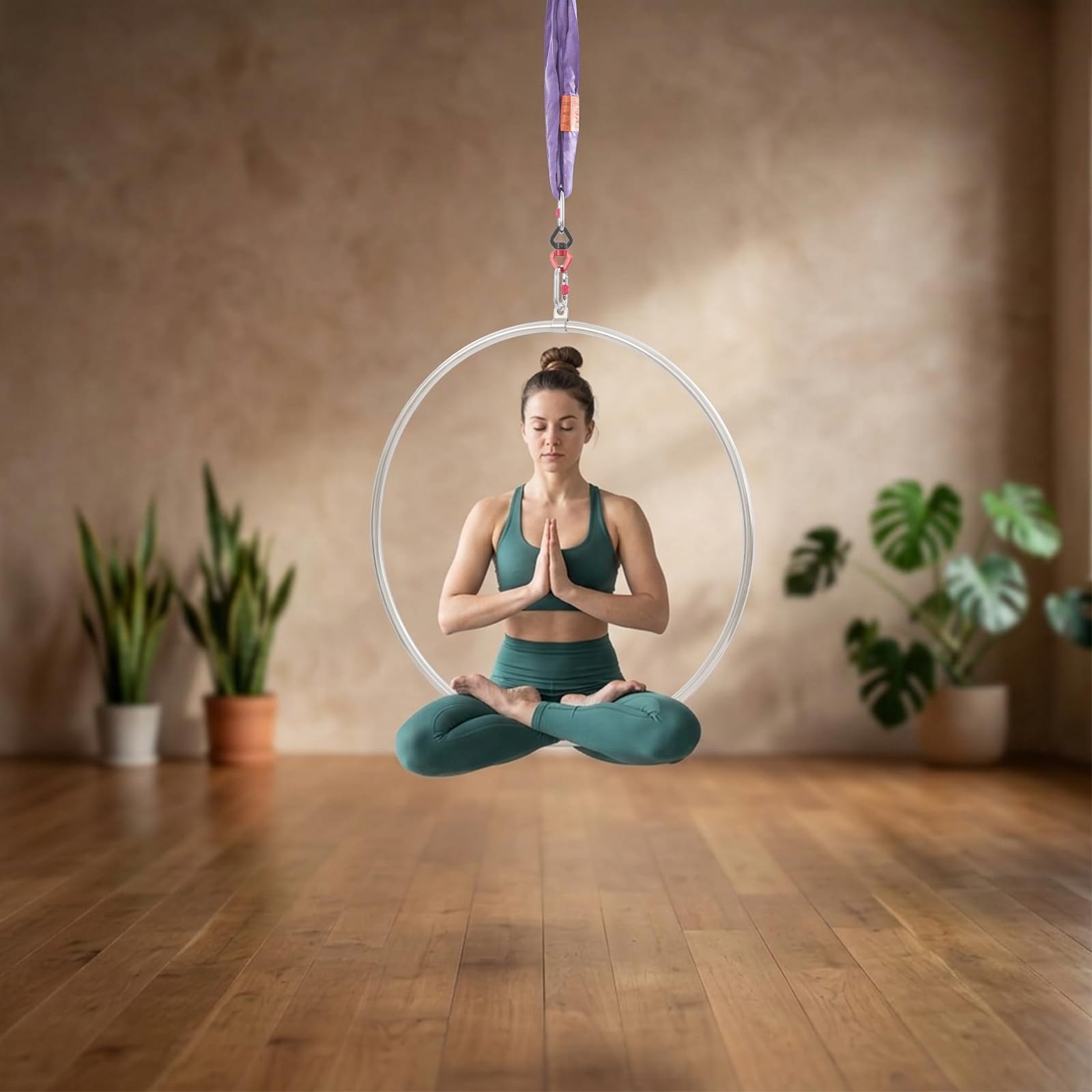 Aerial Hoop - Anillo de aire con 3 mosquetones y eslabón giratorio para