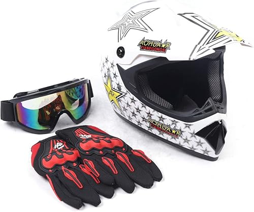 Miniatura 3 de Guantes para niños, lentes para motociclista y casco para manejar fuera de pista, para niños, para motocross, aprobados por el DOT, para carreras, L