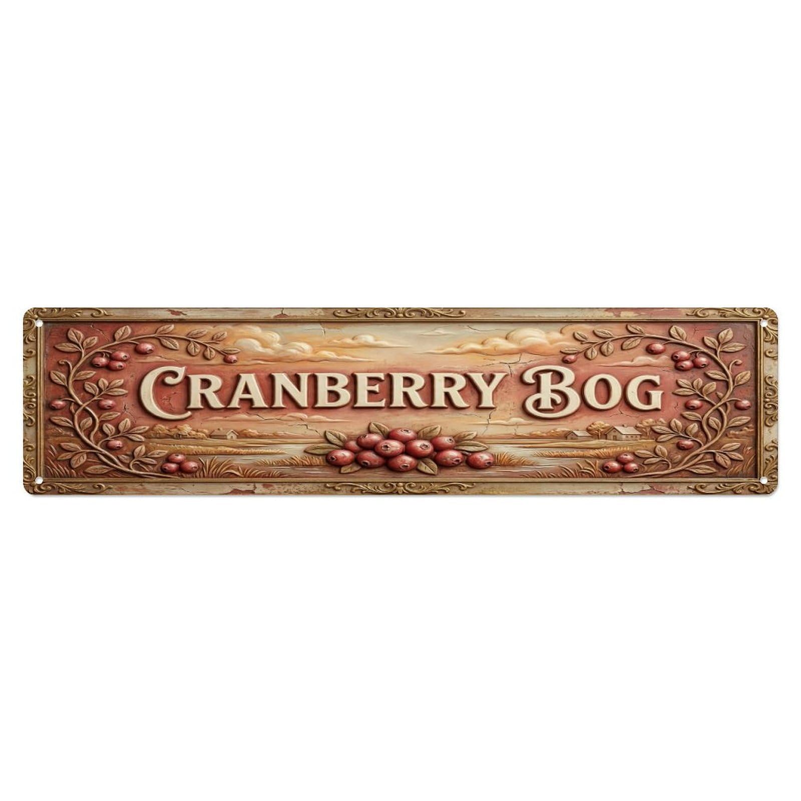Olhnbad 4X16inch(10X40cm) Vintage Cottagecore Garden Cranberry Bog Relief Metal Tin Sign