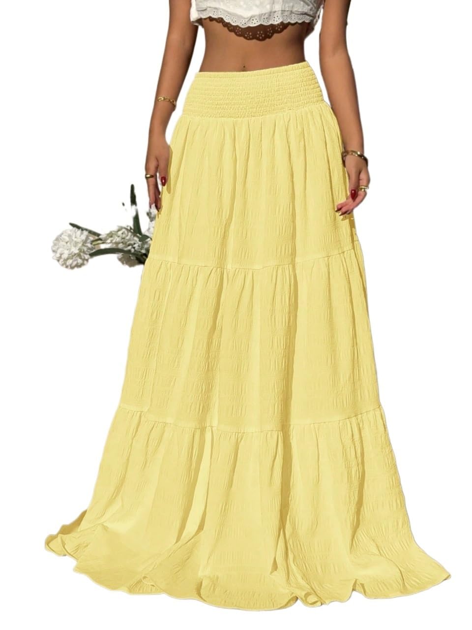 Womens Flowy Trendy Skirt Solid Color Low Waist Long Skirt