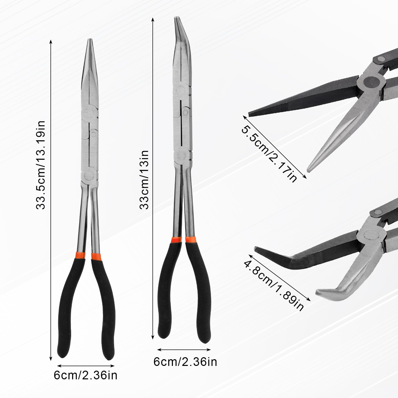 NeedleNose & BentNose Pliers Set, Steel Long Reach Pliers with Compound Joints Serrated Tips Flexible in Restricted Space - Image 2