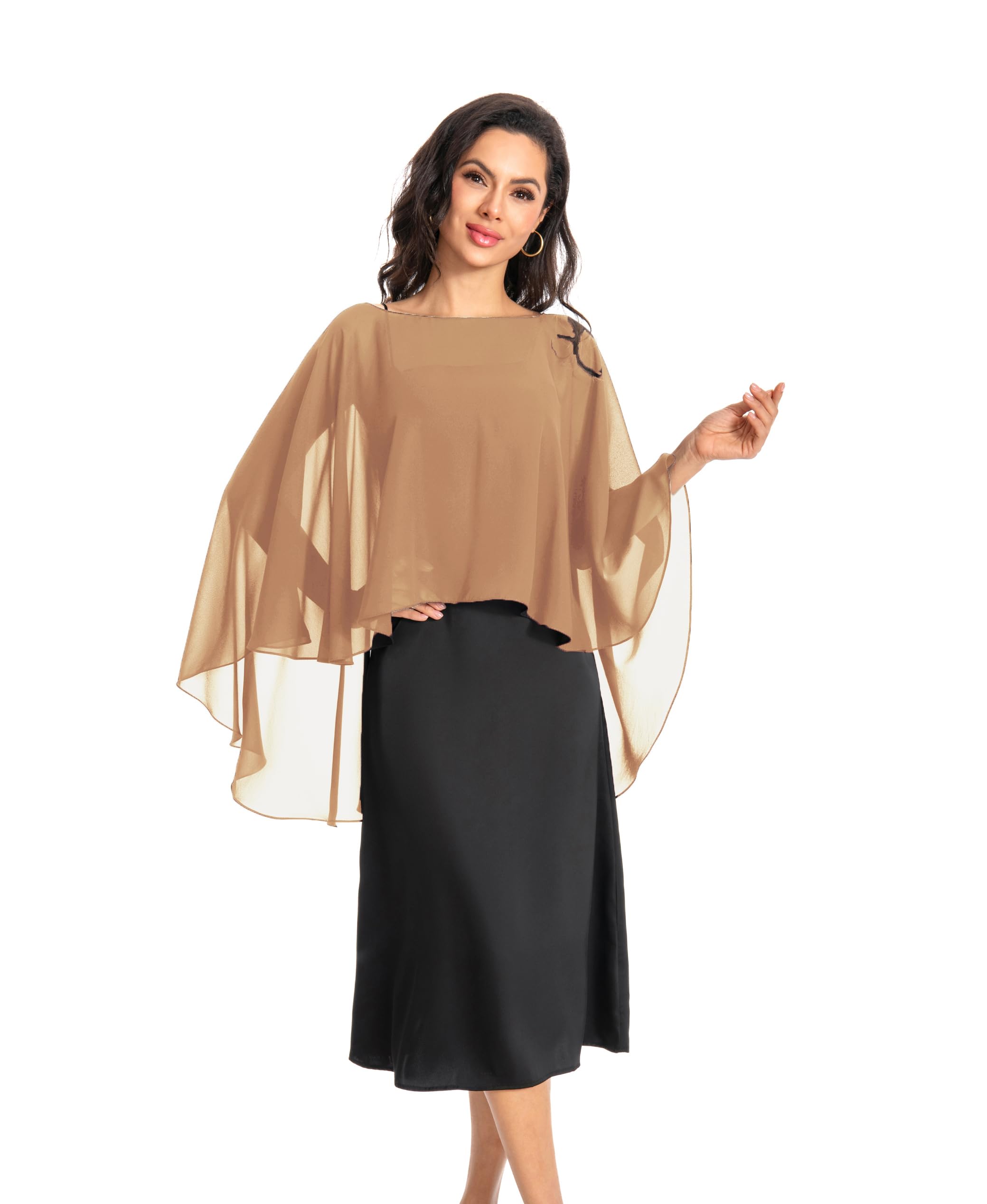 Baoqiya Chiffon Capes Sheer Capelets Long Cape Poncho For Women Plus Size