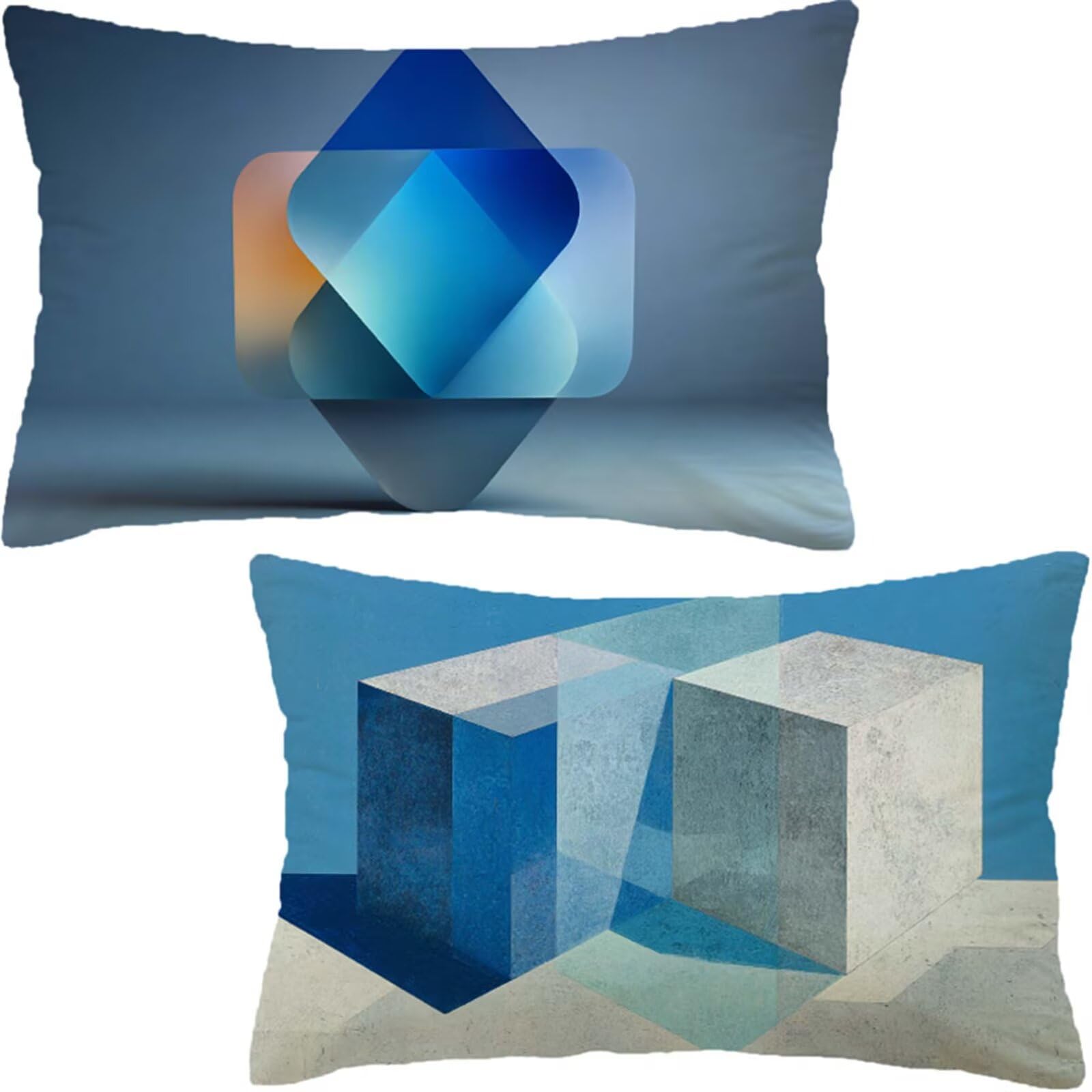 Kissenbezug 90x40 cm Blau Kissenbezüge 2er Set, Outdoor Kissen Wetterfest, Leinen Outdoor Kissen Geometrie, Sofakissen Dekokissen Kopfkissenbezug für Deko Wohnzimmer Frühlingsdeko Balkon D6-1063