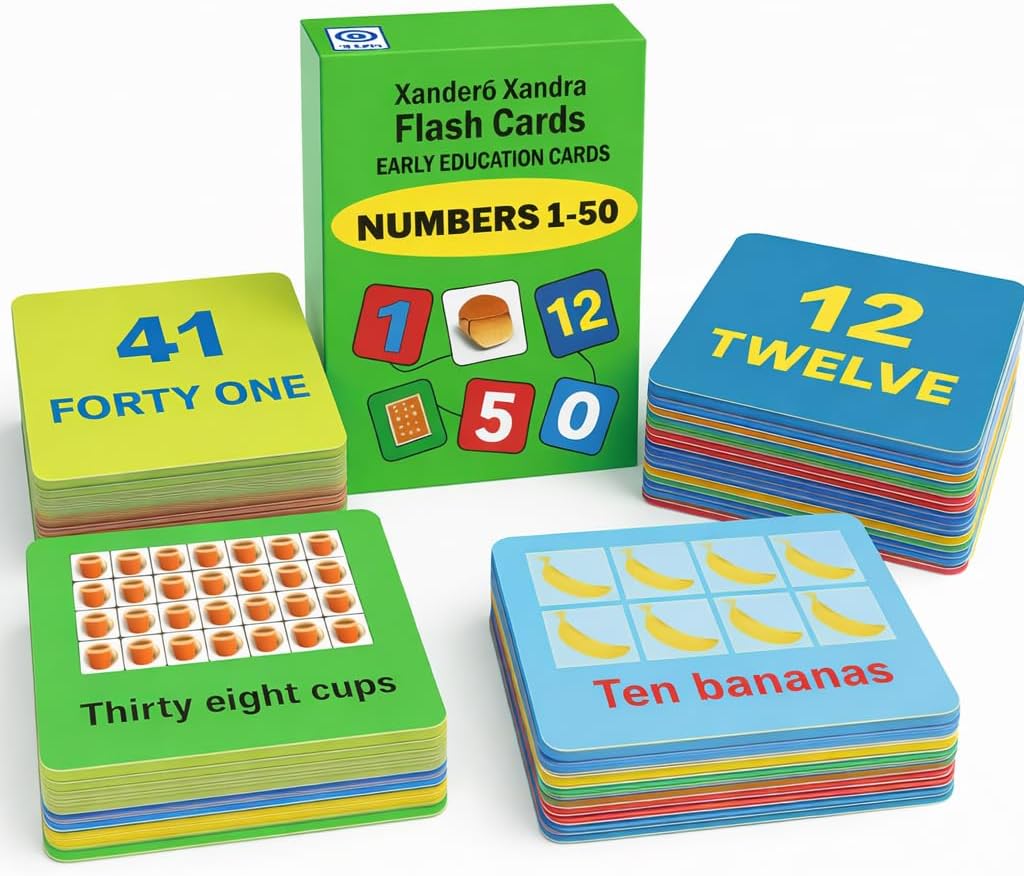 Number Flash Cards for Toddlers - Toddler Math Flash Cards - Learn Counting Flashcards Numbers 1–50 -Help Kids Count Games | Kids Toys Numbers Match for Preschoolers Kindergarten 2-6