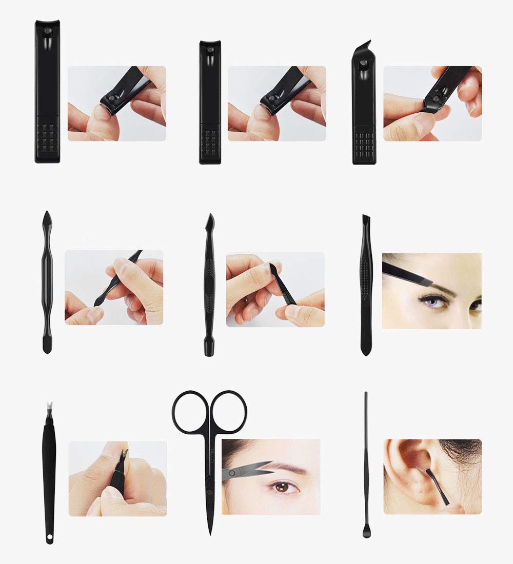 Zestawy obcinaczy do paznokci ze stali nierdzewnej o wysokiej precyzji, zestaw do pedicure, pilnik do paznokci, ostre nożyczki do paznokci i obcinacz do manicure, pedicure, ze stylowym etui (niebieski