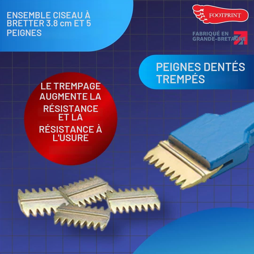 Ensemble burin et peignes 3,8 cm – Empreinte de pied Poignée forgée Résistance supérieure 5 peignes à double extrémité inclus Outils à main essentiels pour maçon ou maçon de pierre