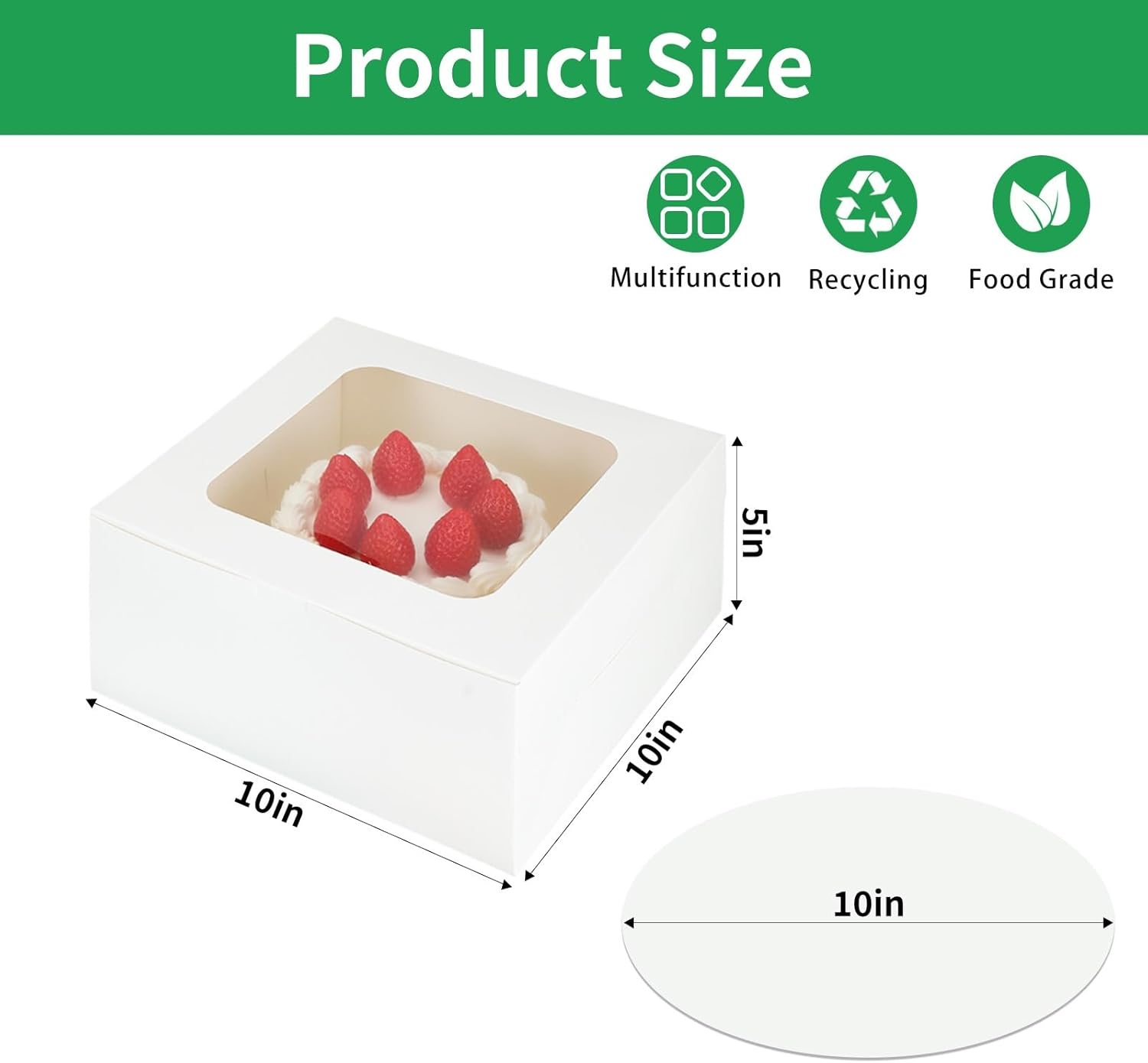 20 Pcs White Cake Box with Window,10x10x5 Inches,Bakery Boxes with Handmade Love Sticker,White Tall Bakery Box with Window Pastry Boxes Disposable Cake Containers for Desserts,Cupcakes