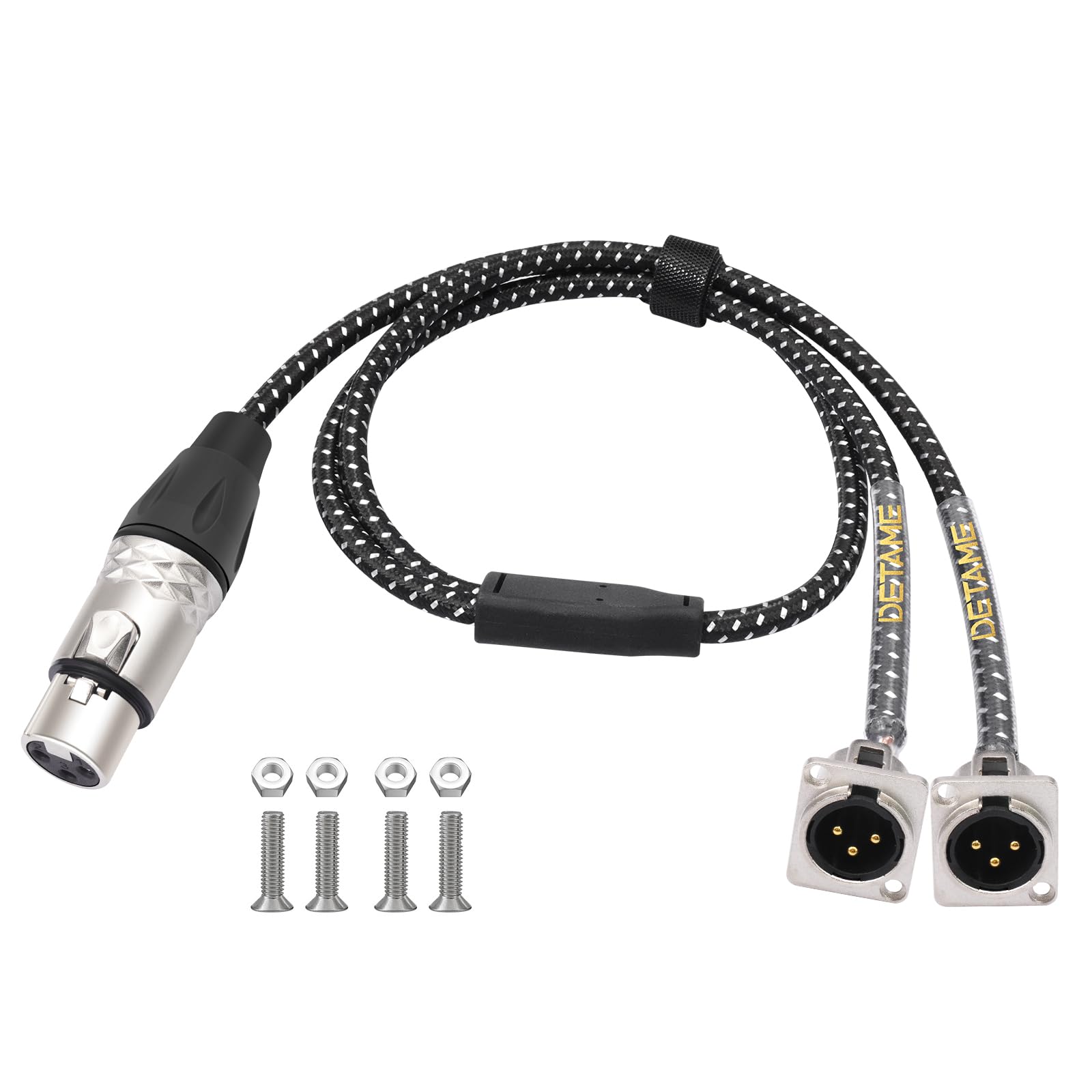 Splitter-Audiokabel, 3-polige XLR-Buchse auf 2 Stecker, D-Typ, Y-Splitter, kein Löten, für Stage Box, Patchpanel, Bodenbox für professionelle Audio-Installationen, XLR-Pass-Through-Kabel, 60 cm