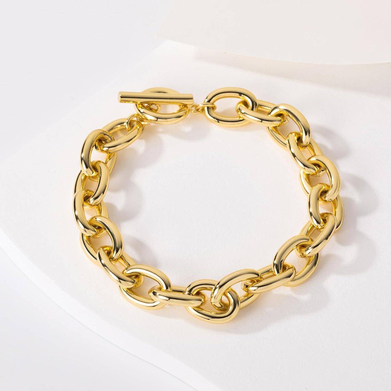 14K Chunky Chain Gold Plated Bracelets for Women, 7.5 Inch Cuban Link Rope Design with Toggle, Non-Tarnish Waterproof Jewelry Gift for Her - Image 5