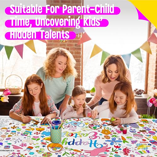 Image of Easter Coloring Poster, Large Coloring Activity Paper 75 inch x 31 inch Jumbo Size Versatile Paper DIY Painting Drawing Banner /Tablecloth for School, Spring Theme Parties, Wall Decor