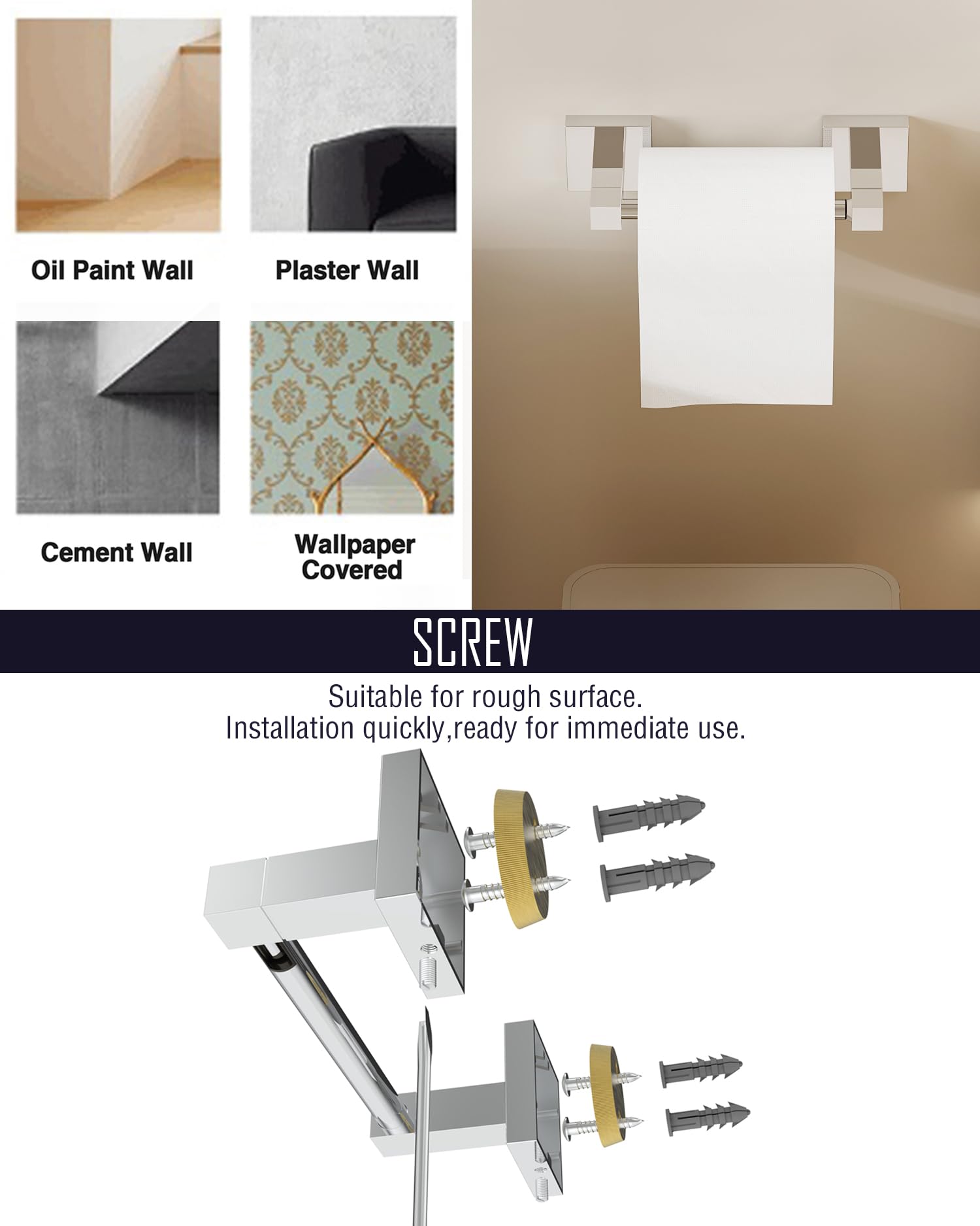 WZRUA Toilet Roll Holder Wall Mounted, Drilling Double Post Pivoting Roll Holder - Image 4
