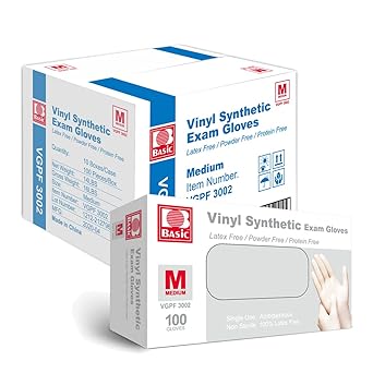 Basic Medical Clear Vinyl Exam Gloves - Latex-Free & Powder-Free - VGPF3002 Case of 1,000, Medium