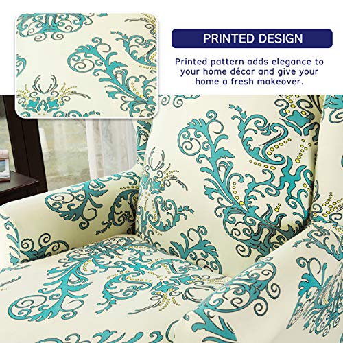 Subrtex Floral Universal Furniture Protector Printed Wingback Chair Covers 2 Pieces Spandex Armchair Slipcovers, Wing, Green #TOP3