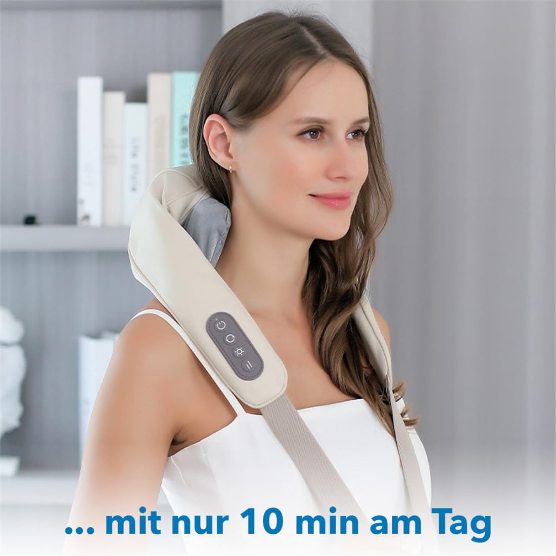 Shiatsu Massagegerät mit Wärmefunktion, 6 Rotationsköpfe, Kabellos – Tiefenwirksame Nacken- & Schultermassage für Büro, Zuhause – Ideal für Berufstätige, Sportler & Senioren