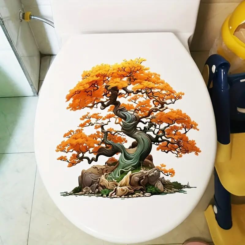 Tree Branch Toilet Cover Sticker Decals,Sotne Tree Leaf Waterproof Toilet Lid Tank Seat Decals Cistern Self-Adhesive Bathroom Wall Sticker