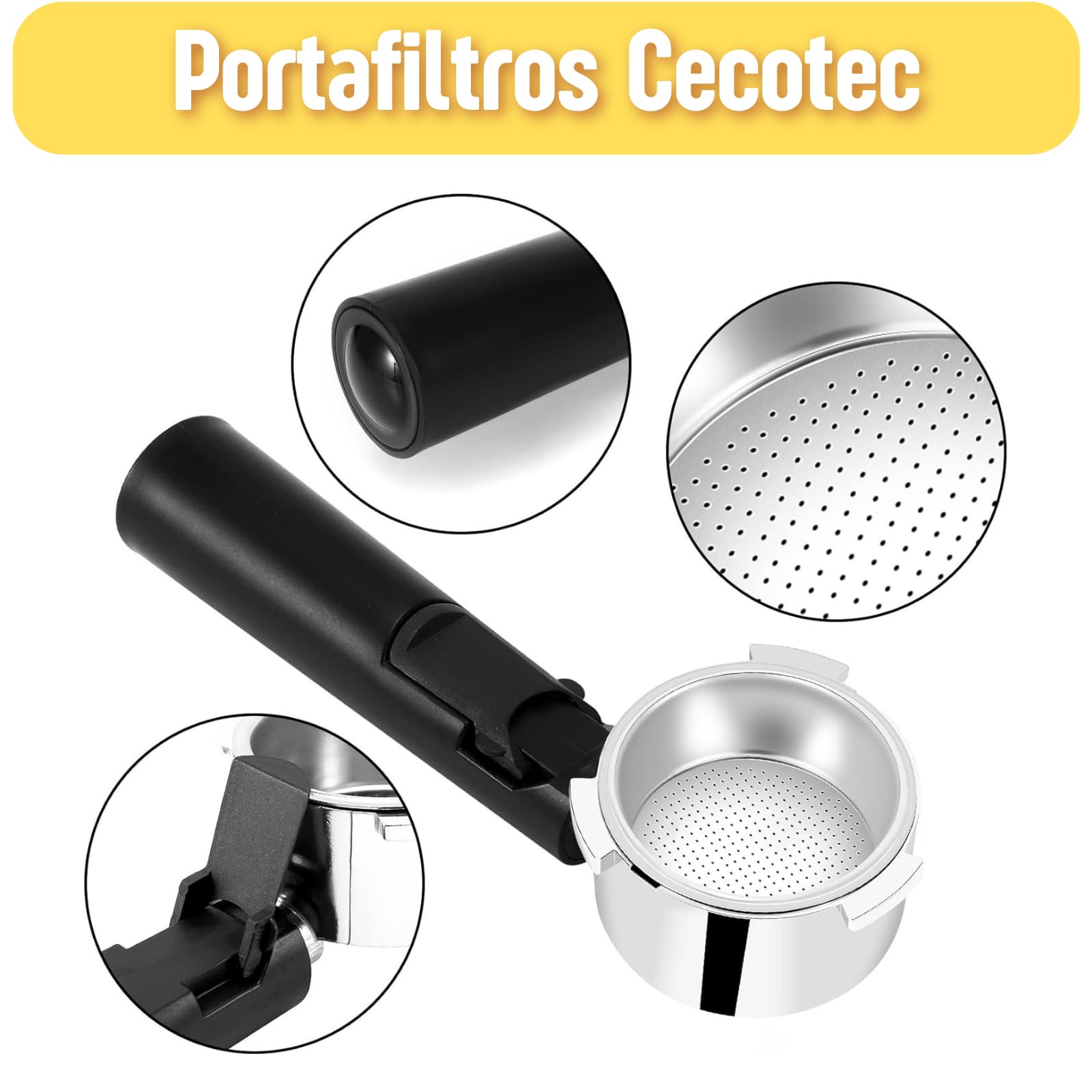 Roboparts® Portafiltro da caffè in acciaio inox da 51 mm per caffettiera Cecotec Power Expresso 20, Cafelizzia 790, Power Instact-ccino 20