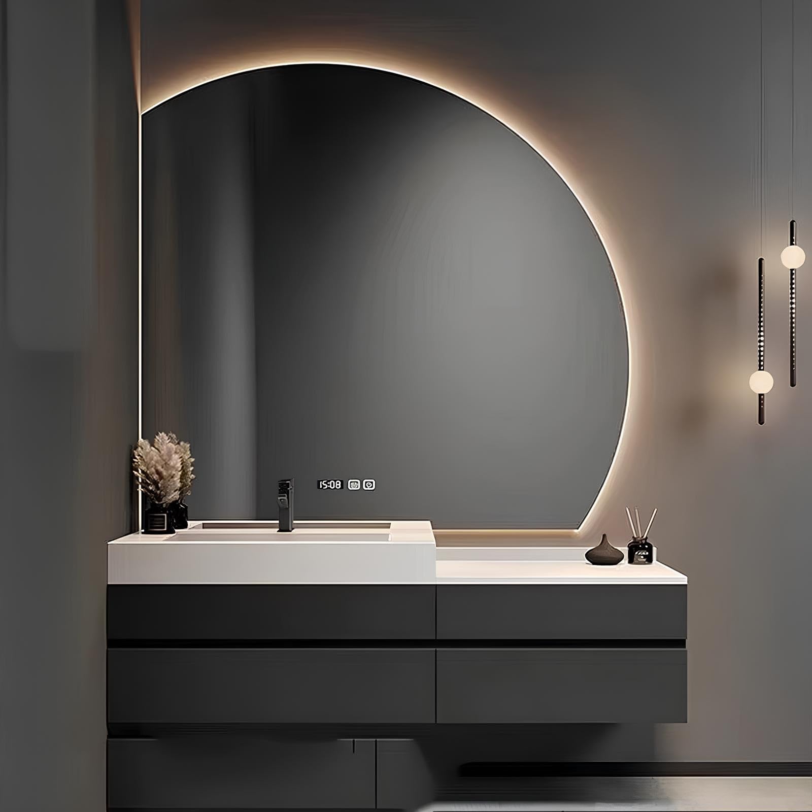 Miroir de maquillage mural lumineux qui élimine la buée avec option coupe gauche 60cm