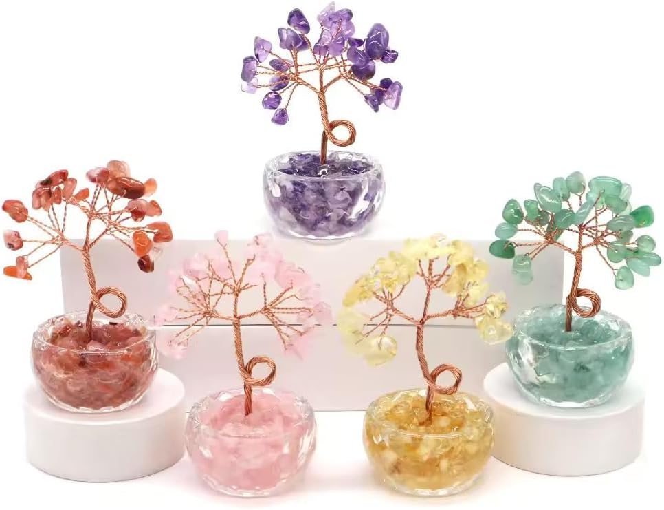 75mm Natural Crystal Money Tree – Citrine, Amethyst, Quartz Gemstones for Feng Shui, Healing, and Home Decoration