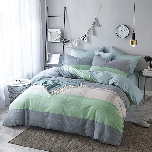 Miniatura 4 de VCLIFE - Juego de ropa de cama de algodón de 3 piezas, juego de funda de edredón doble, Queen King, cierre de cremallera y corbatas de esquina,