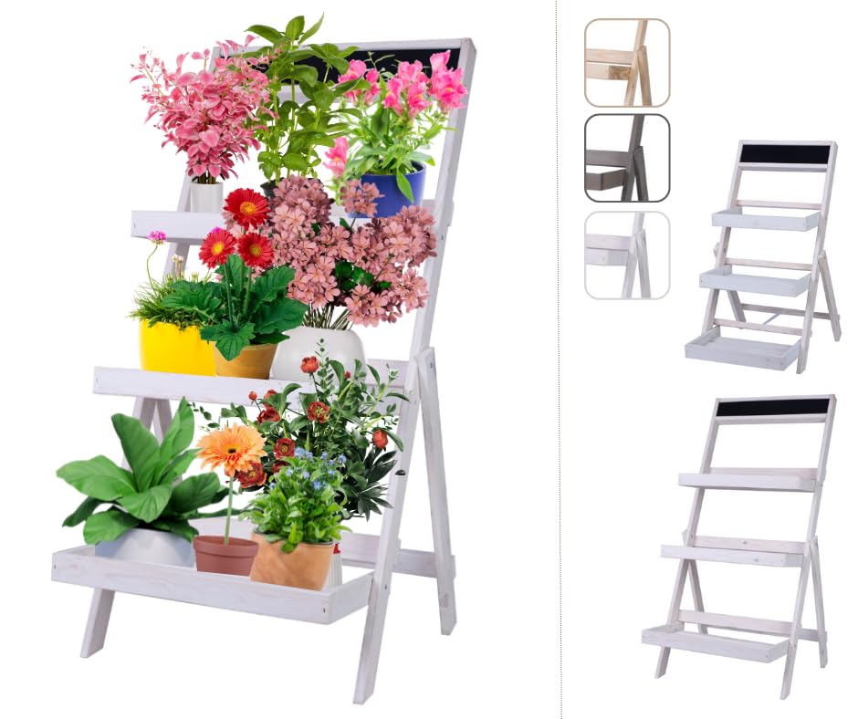 Blumentreppe Blumenregal Etagere Pflanzenregal Holztreppen Garten RDEZ 3 Farben (Weiß)