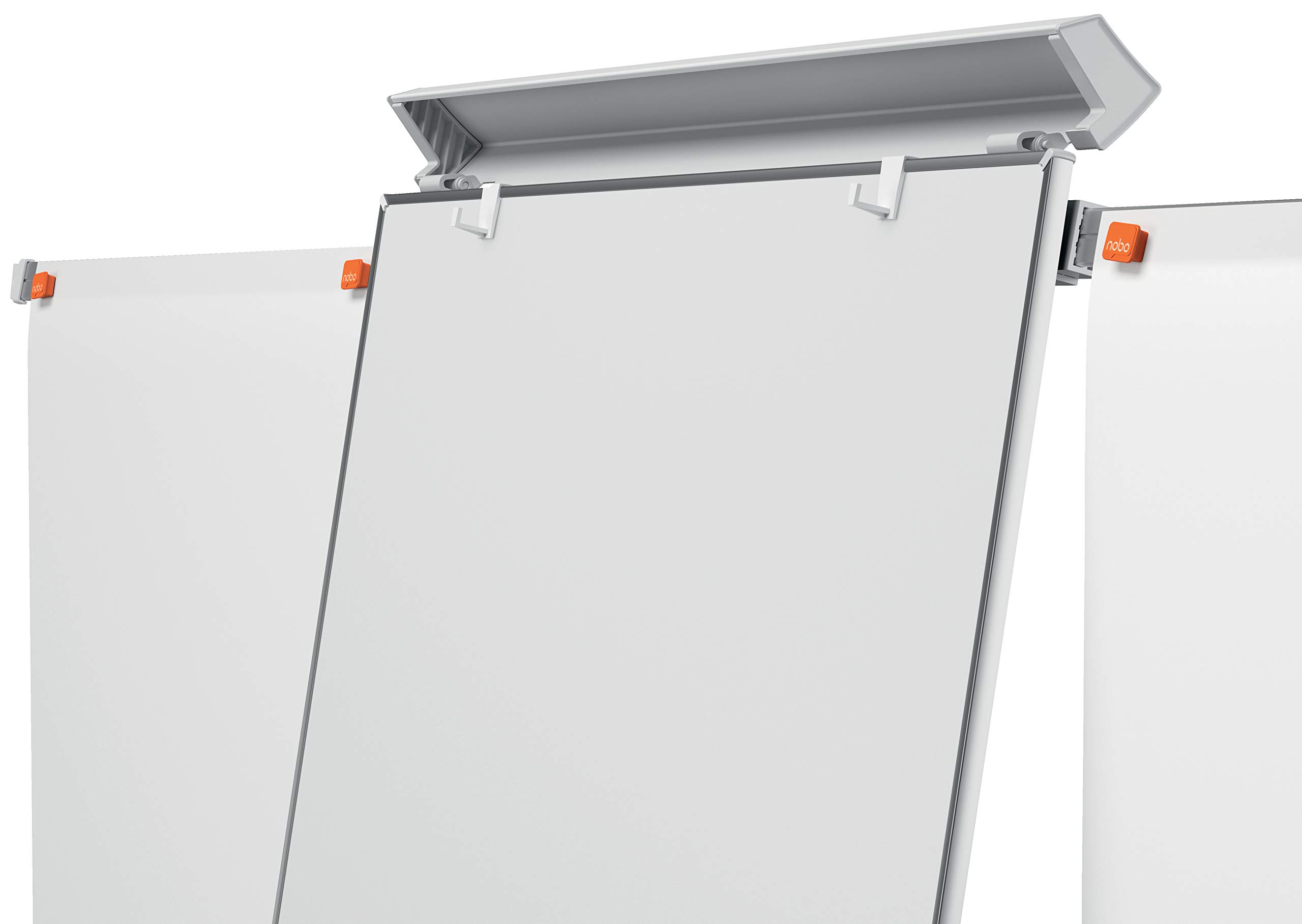 Nobo Impression Pro Mobile Magnetische Flipchart/Whiteboard aus Stahl, Verlängerungsarme & feststellbare Rollen, 3-fache Breite, trocken abwischbare Tafel, mit Stifthalter und Marker, weiß, 1901920
