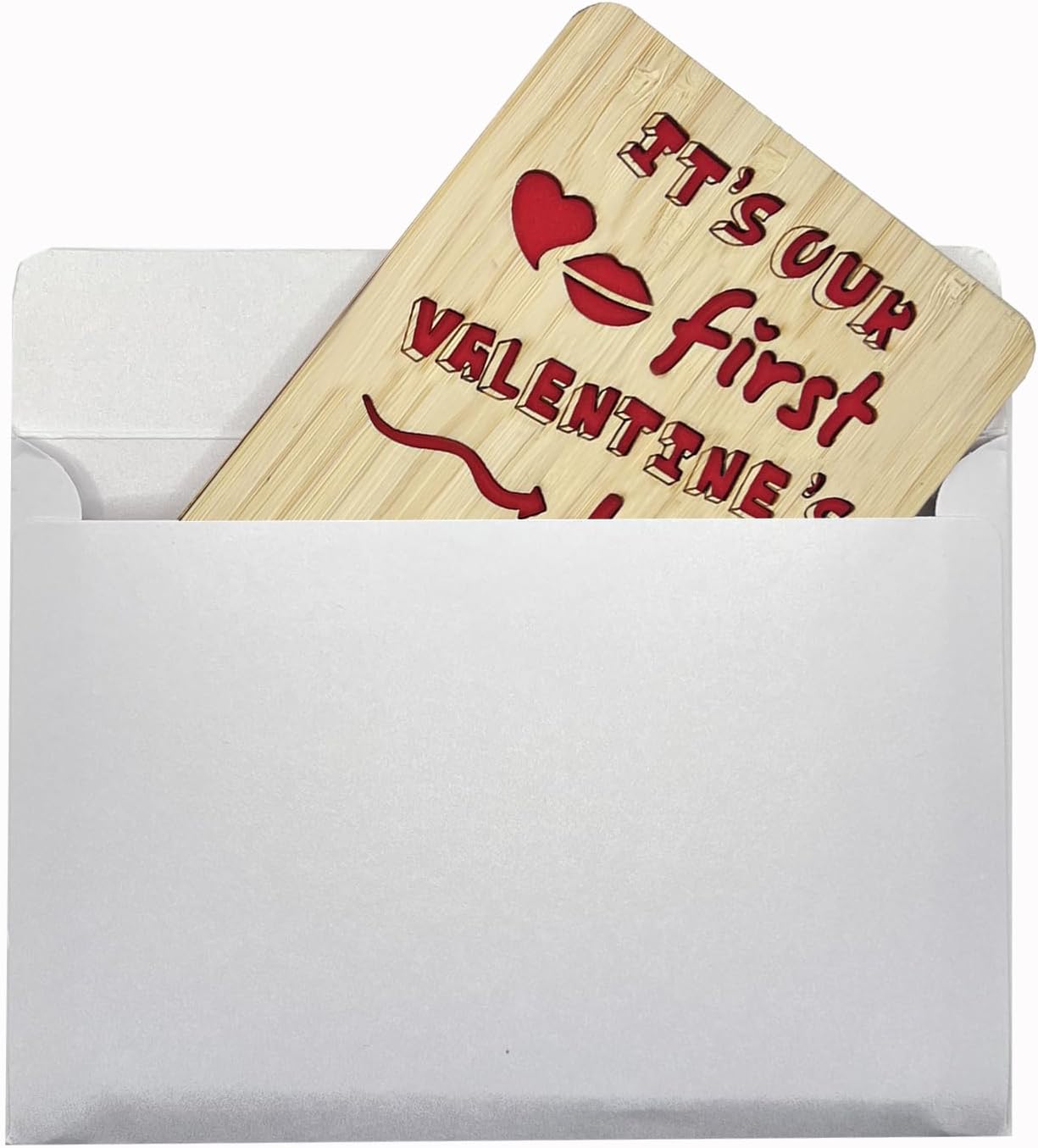 Our First Valentine’s Day Keepsake Gift for Couples,Wooden Love Card with Wine Glass Design, Romantic 1st Valentines Card for Boyfriend Girlfriend Wife Husband