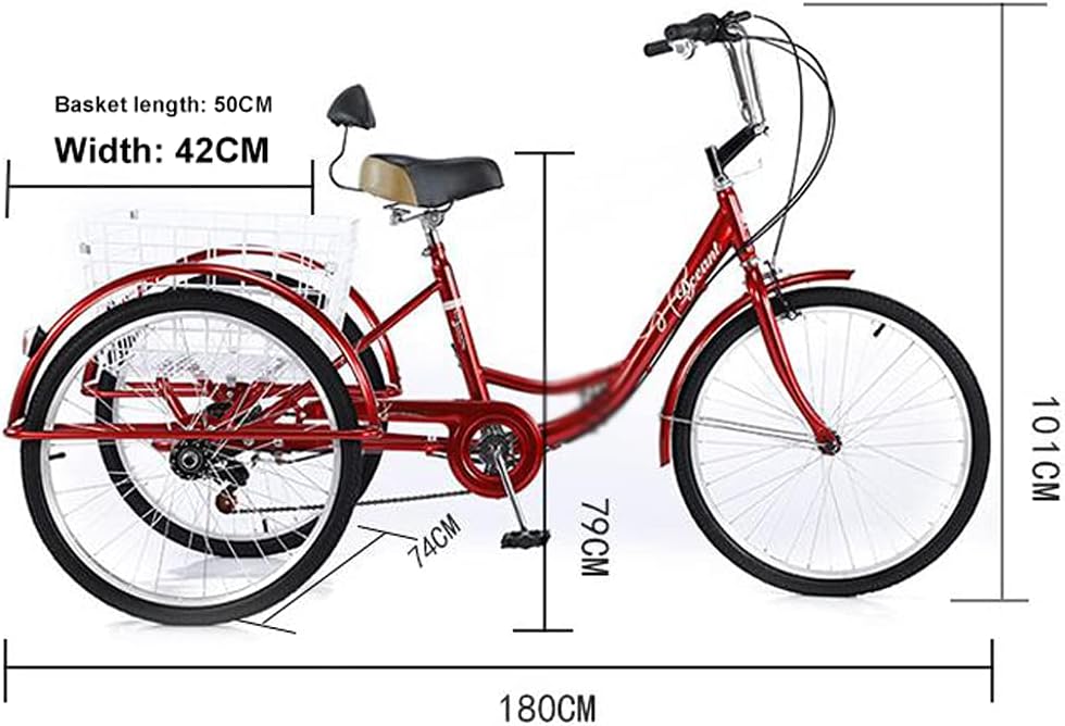 Three Wheel Bike Outdoor 24 Inch 3 Wheel Adult Tricycle 7 Speed Bike Cycling Pedal Cruiser Bicycles with Rear Basket for Recreation Shopping Exercise Men's Women's Bicycles Cycling Pedalling